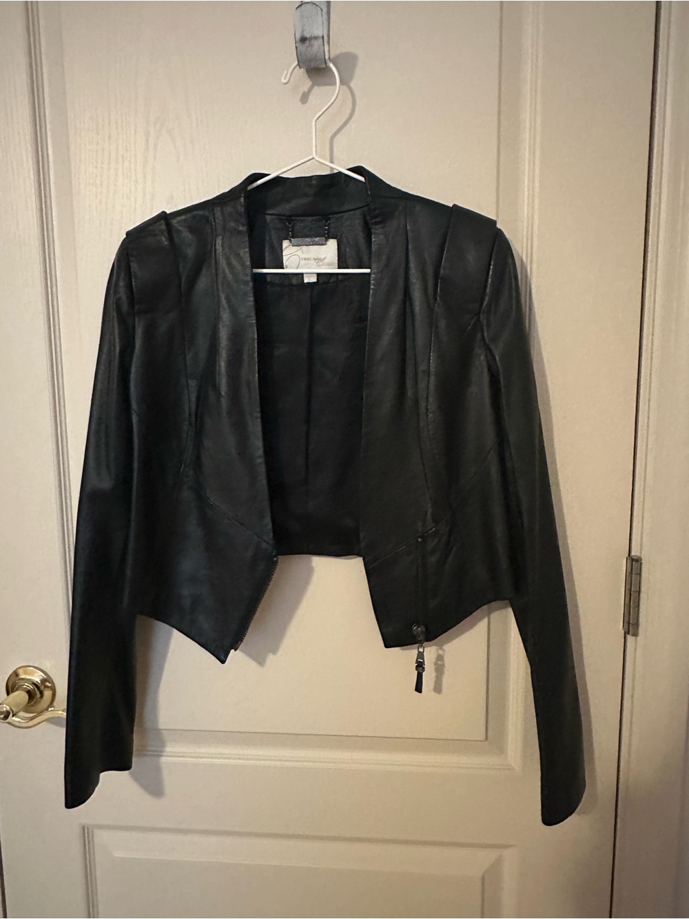 Black cropped leather jacket